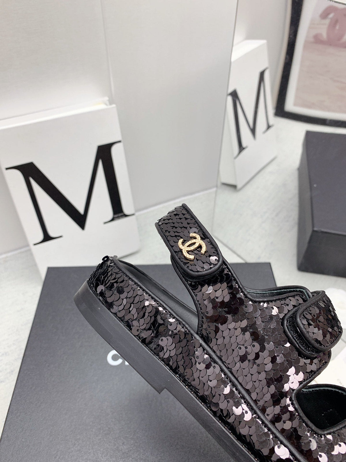 CC 2026 Logo Dad Sandals Black Sequins 161746
