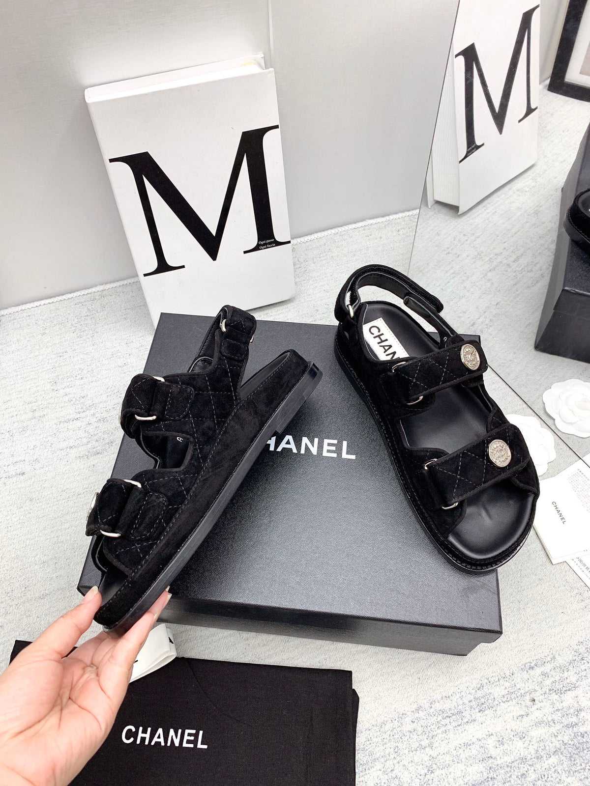 CC 2026 Logo Dad Sandals Black Suede 161744