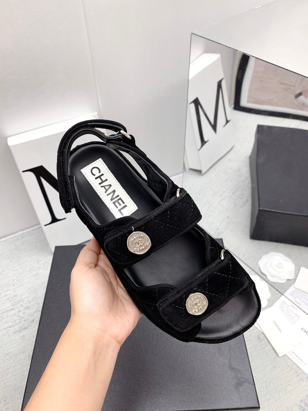 CC 2026 Logo Dad Sandals Black Suede 161744