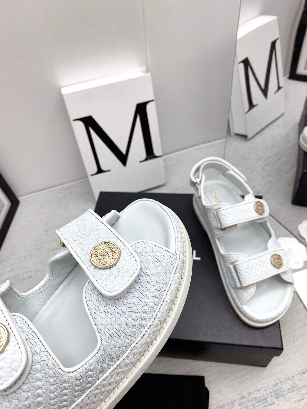 CC 2026 Logo Dad Sandals White Caviar Leather 161743