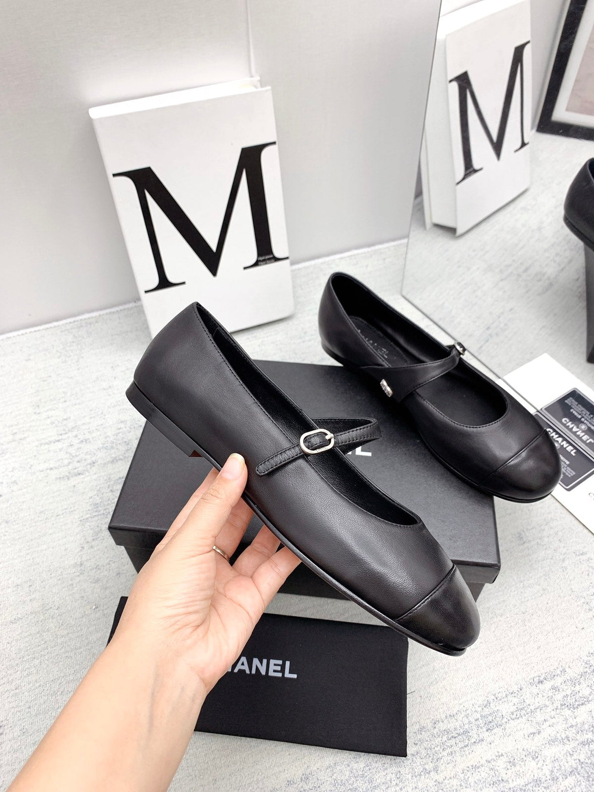 CC 2026 Logo Mary Jane Ballet Flats Black Leather 161752