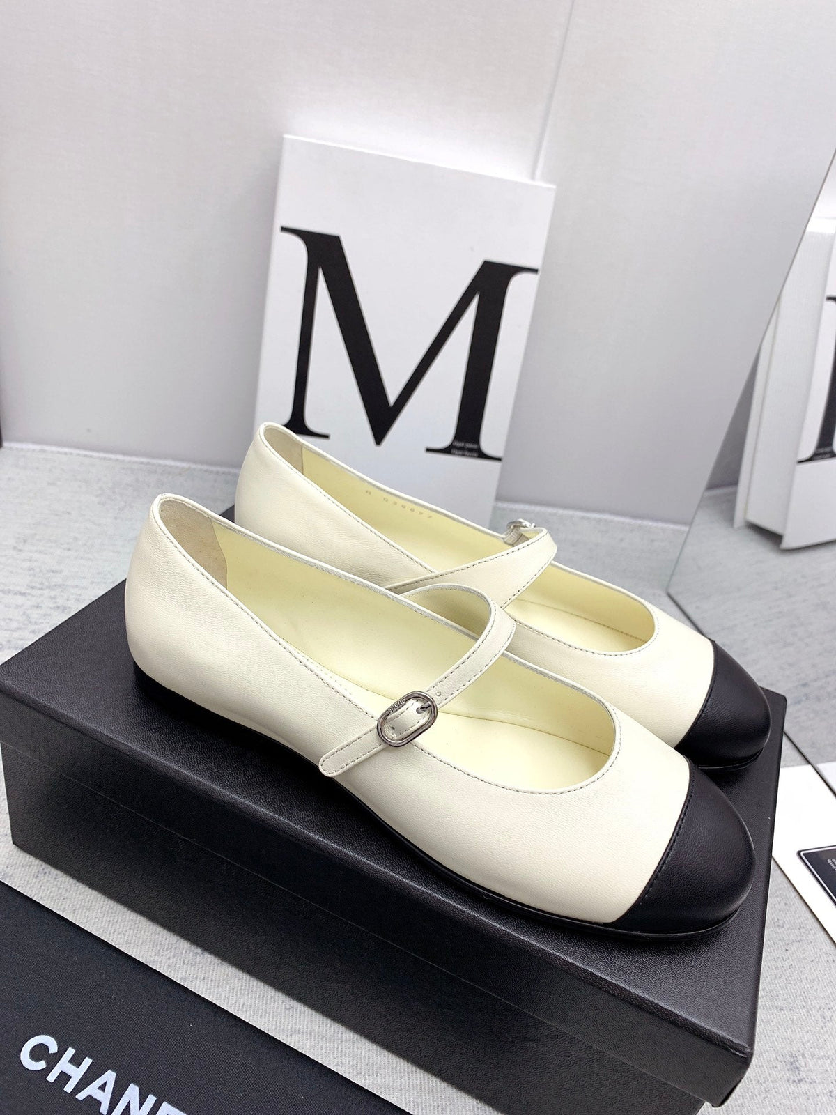 CC 2026 Logo Mary Jane Ballet Flats White Leather 161750