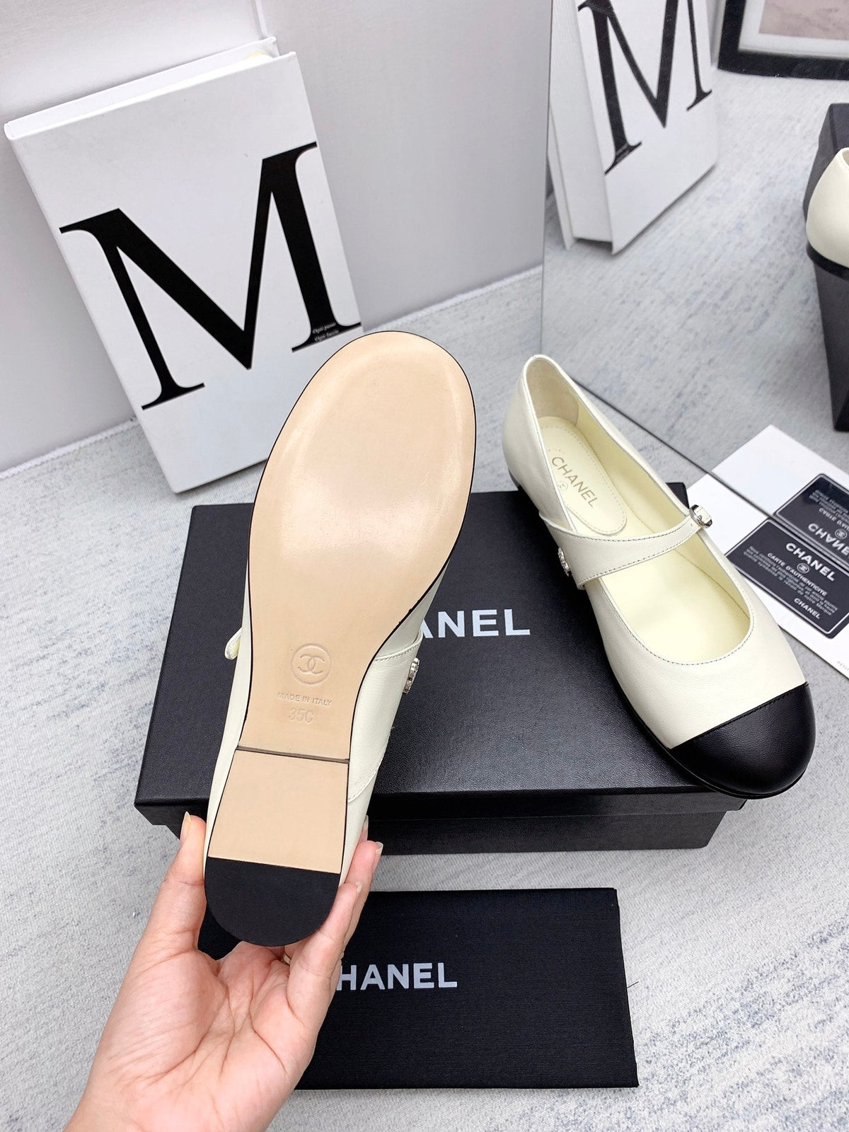 CC 2026 Logo Mary Jane Ballet Flats White Leather 161750