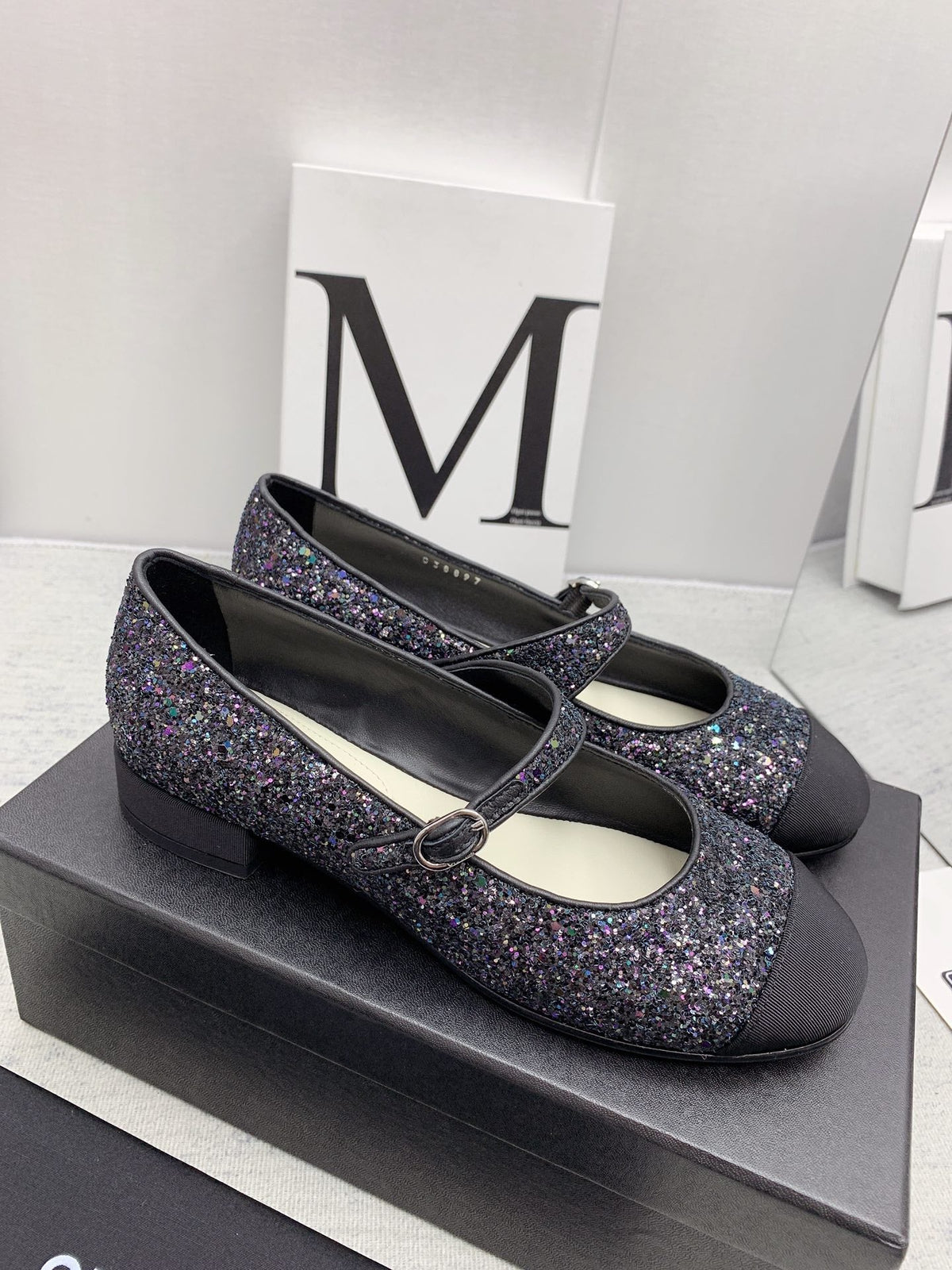 CC 2026 Logo Mary Jane Ballet Flats Black Glitter 161751