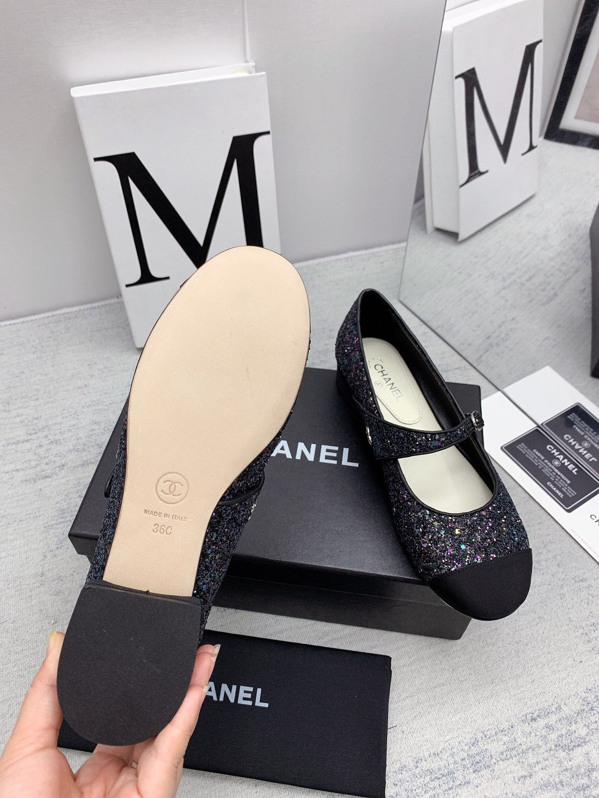 CC 2026 Logo Mary Jane Ballet Flats Black Glitter 161751