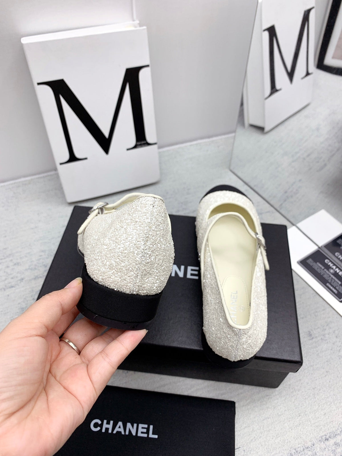 CC 2026 Logo Mary Jane Ballet Flats White Tweed 161754