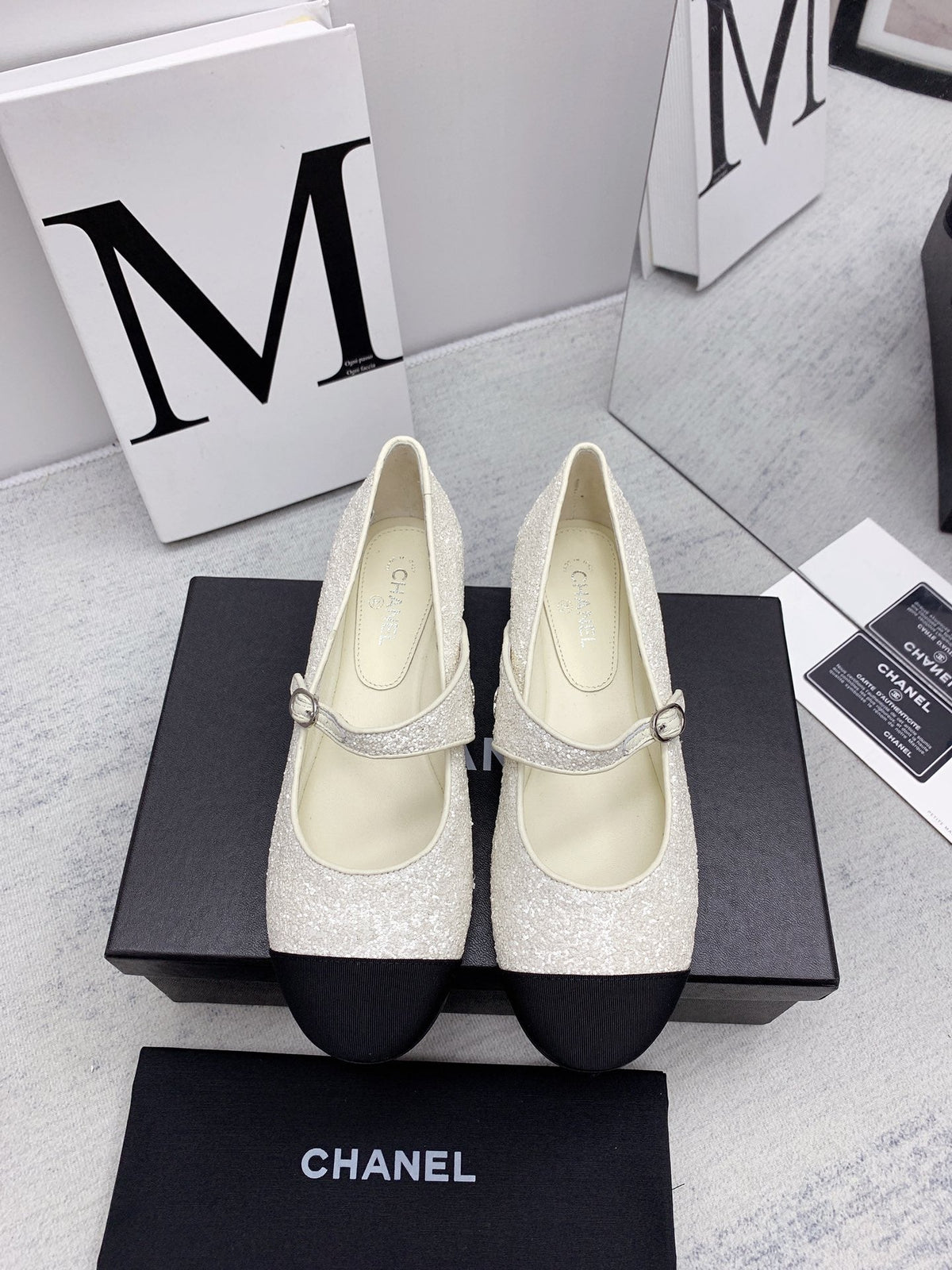 CC 2026 Logo Mary Jane Ballet Flats White Tweed 161754