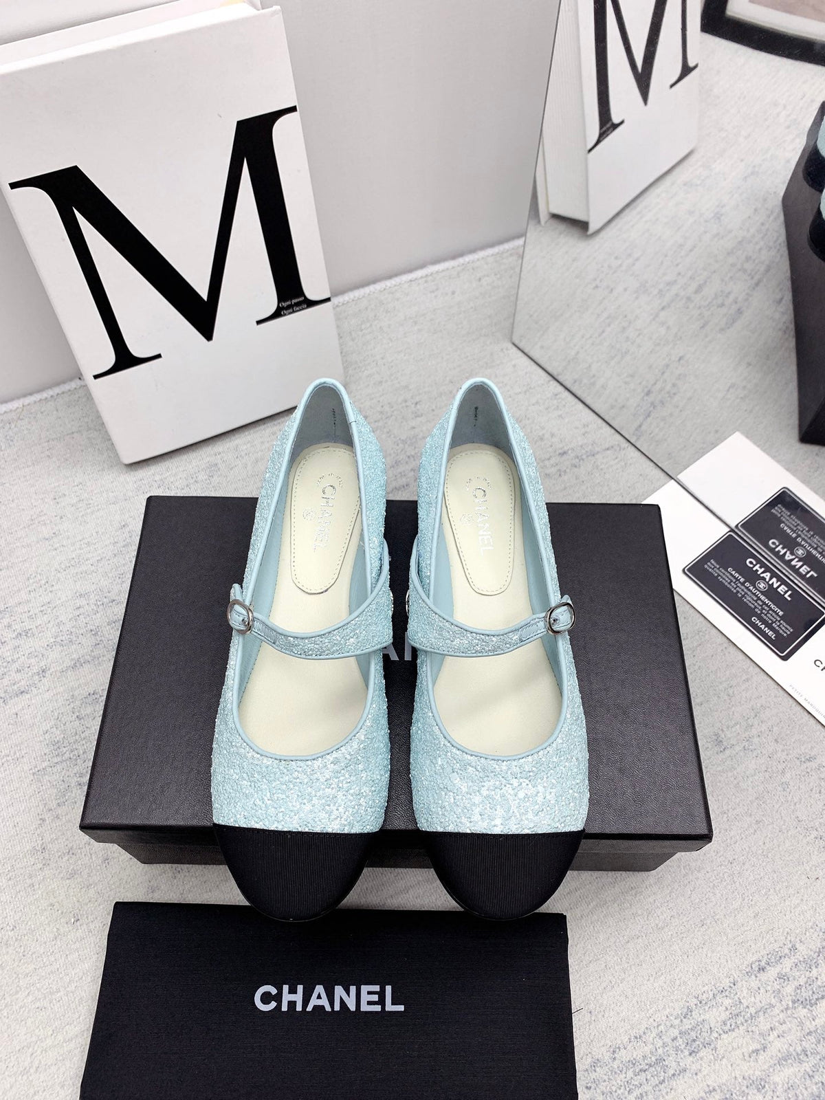CC 2026 Logo Mary Jane Ballet Flats Light Blue Tweed 161755