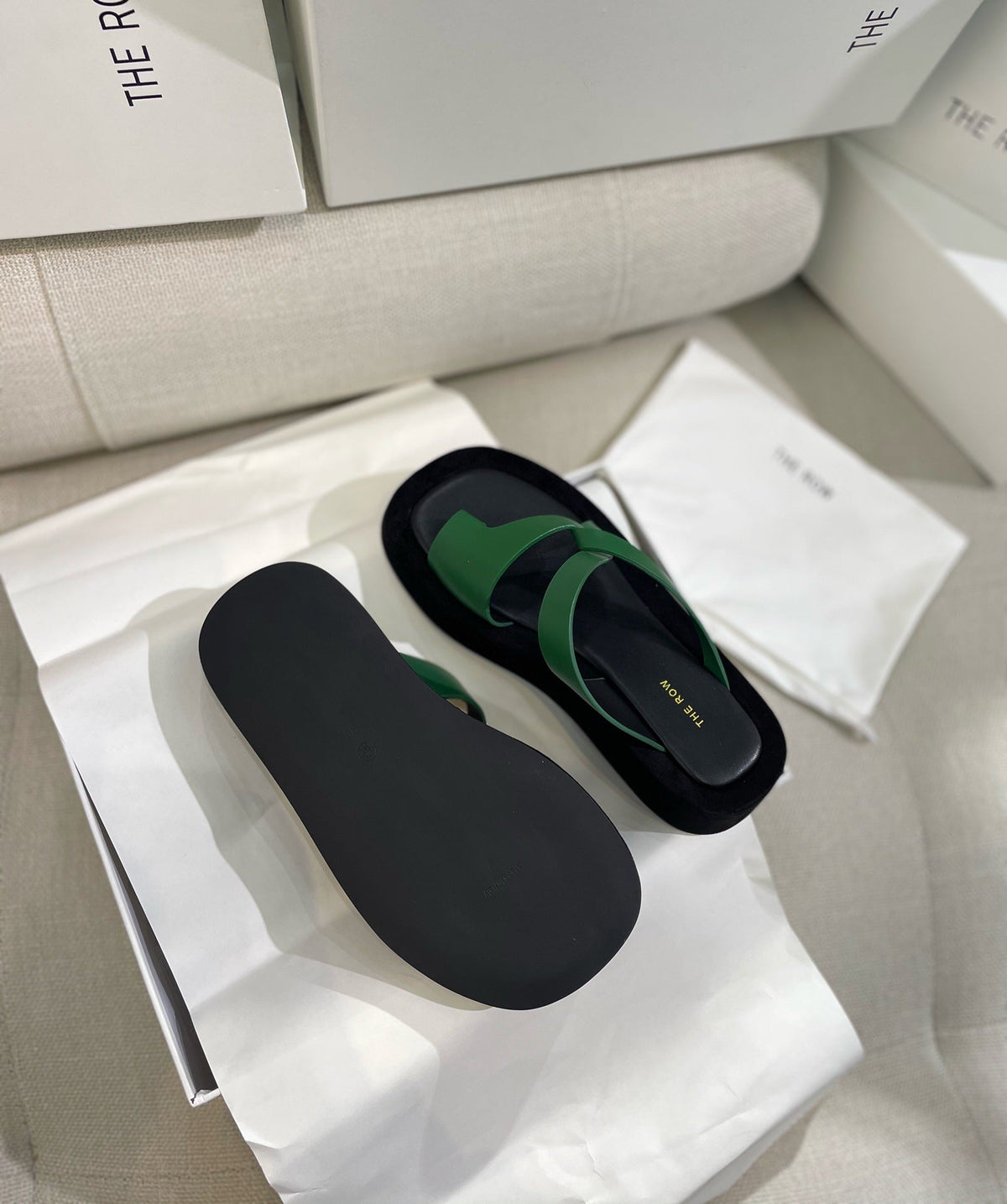 The Row 26s Ginza Sandals Green Black Smooth Leather 156125
