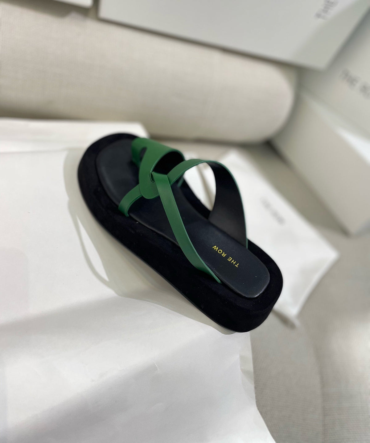 The Row 26s Ginza Sandals Green Black Smooth Leather 156125
