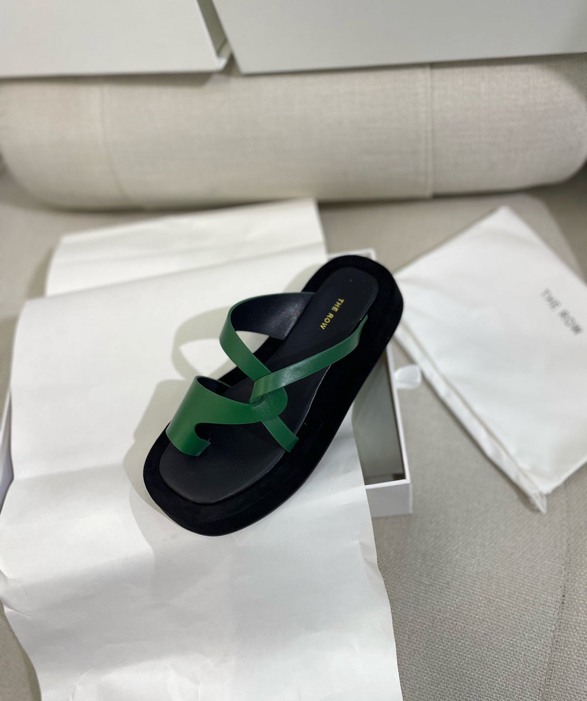 The Row 26s Ginza Sandals Green Black Smooth Leather 156125