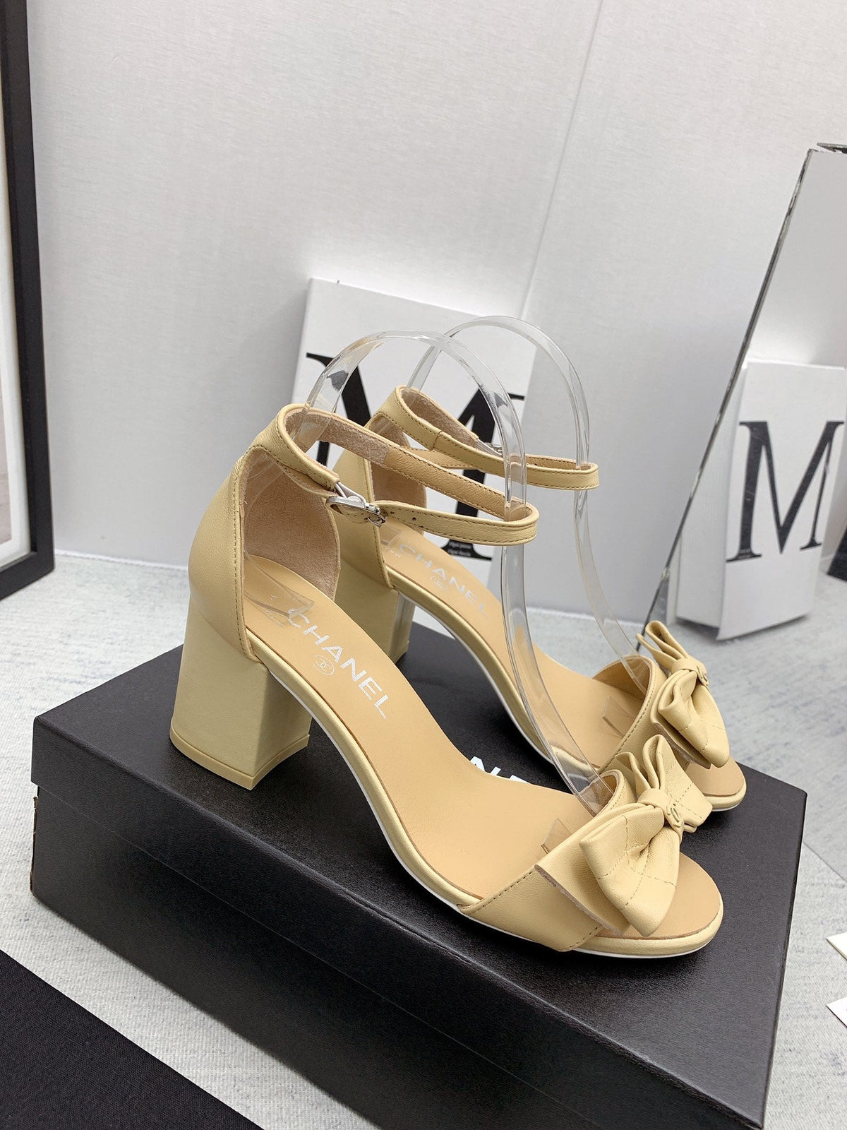CC 26s Ankle Strap Sandals 6cm Beige Leather 163409