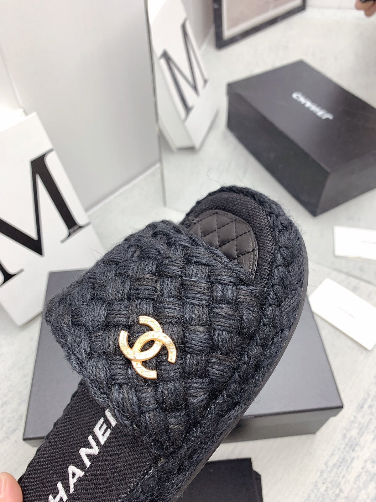 CC 26s Mules Black Interlocking Fabric Lambskin 160004