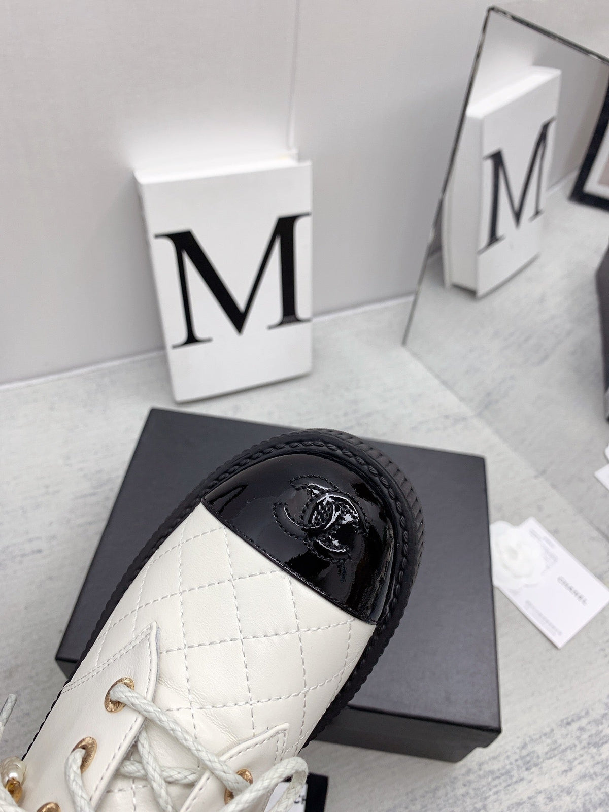 CC 26s Oxford Shoes 4cm White Black Pearl Leather 162951