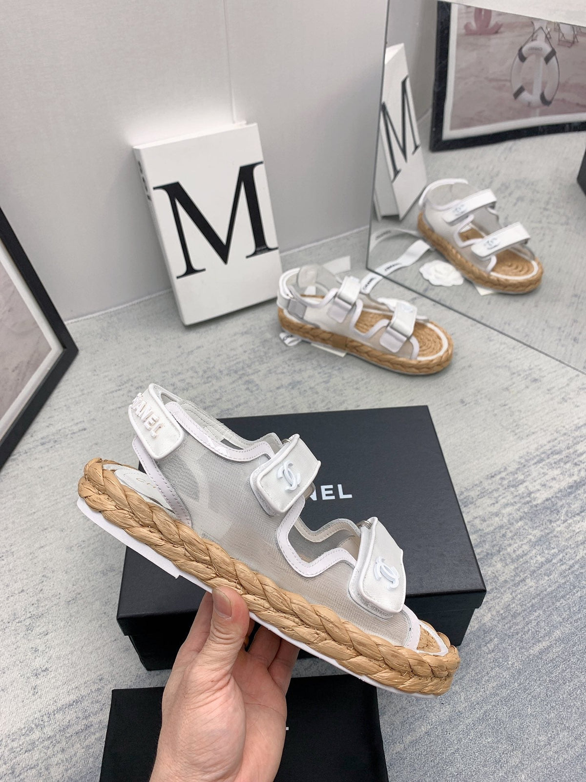 CC 26s Dad Sandals White Calfskin Cord 160041