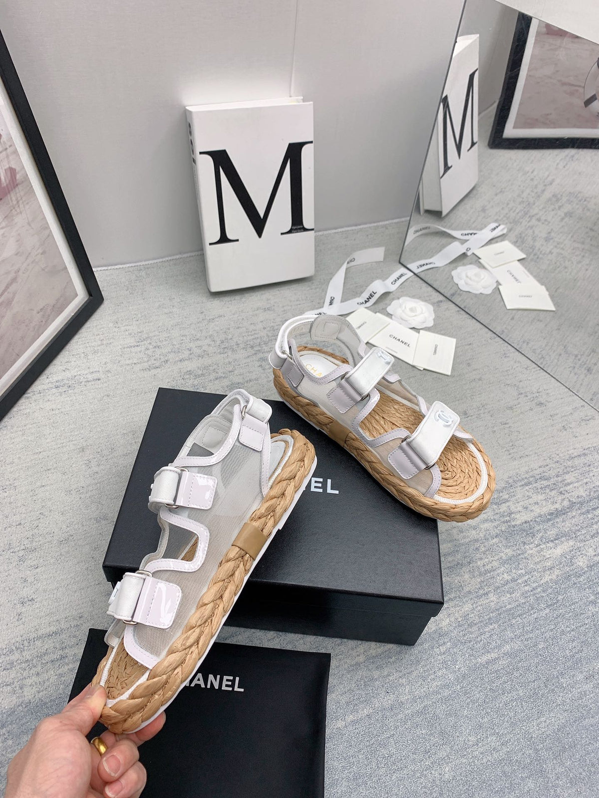 CC 26s Dad Sandals White Calfskin Cord 160041