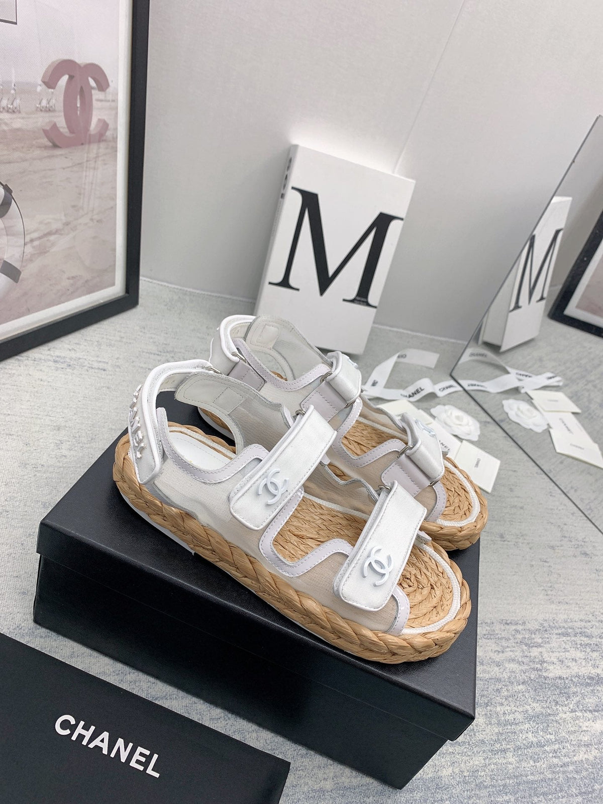 CC 26s Dad Sandals White Calfskin Cord 160041