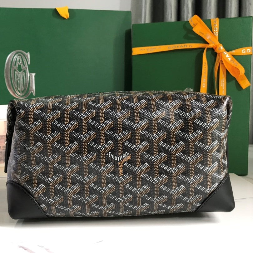 Goyard Bowling 25 Toiletry Bag Black Canvas & Calfskin
