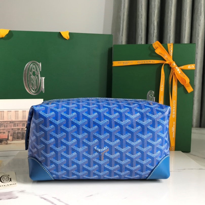 Goyard Bowling 25 Toiletry Bag Blue Canvas & Calfskin