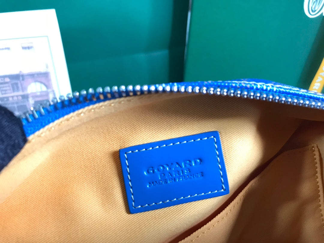 Goyard Bowling 25 Toiletry Bag Blue Canvas & Calfskin