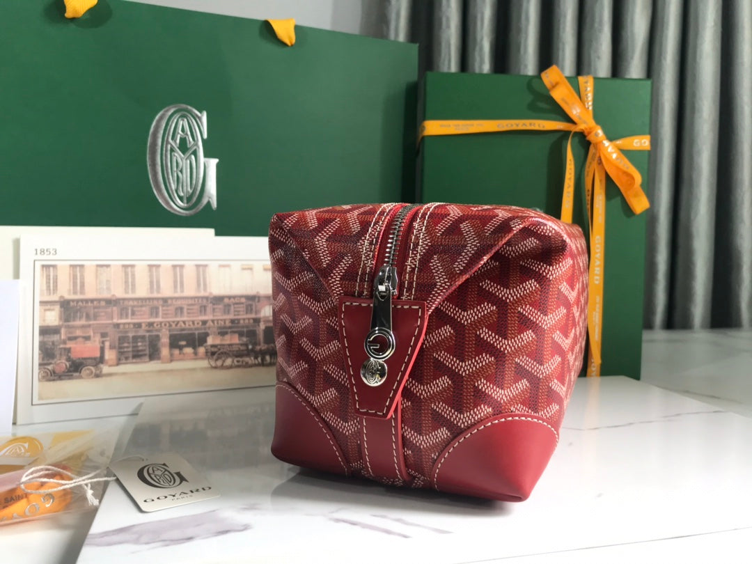 Goyard Bowling 25 Toiletry Bag Red Canvas & Calfskin