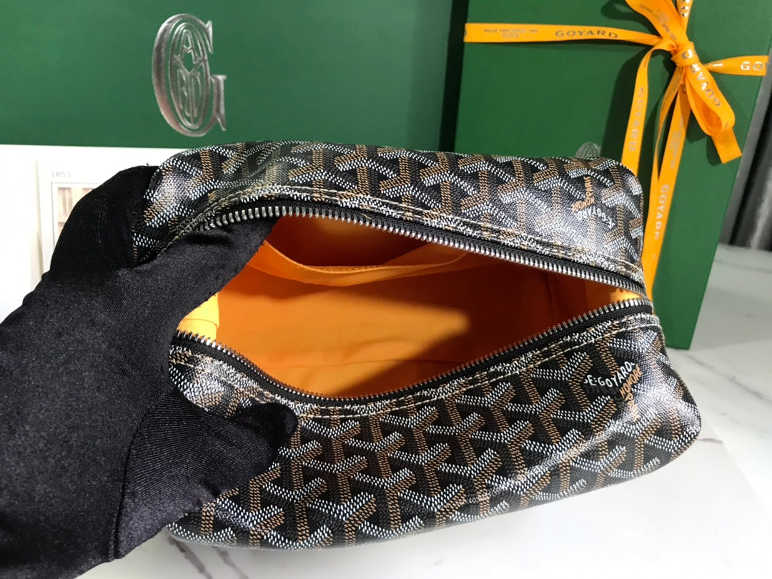 Goyard Bowling 25 Toiletry Bag Black Tan Canvas & Calfskin