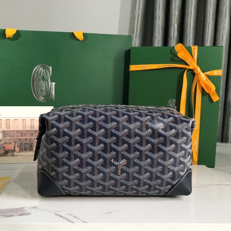 Goyard Bowling 25 Toiletry Bag Navy Blue Canvas & Calfskin