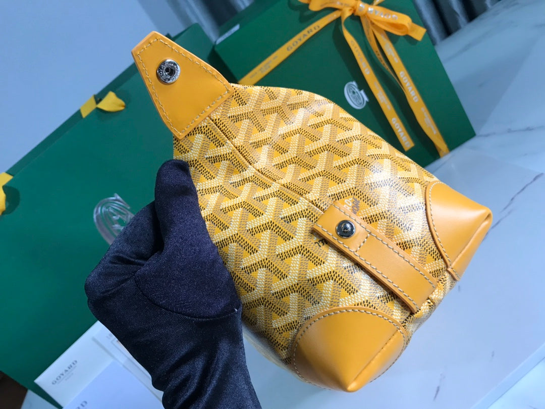 Goyard Bowling 25 Toiletry Bag Yellow Canvas & Calfskin