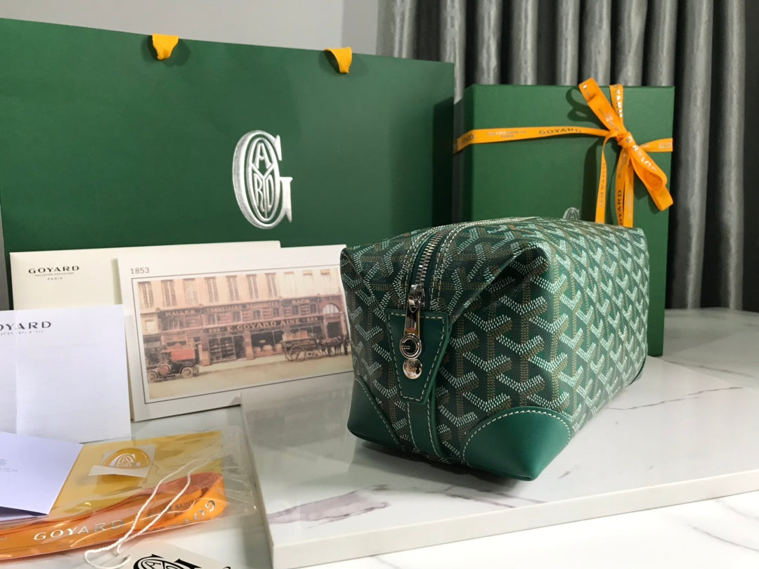 Goyard Bowling 25 Toiletry Bag Green Canvas & Calfskin