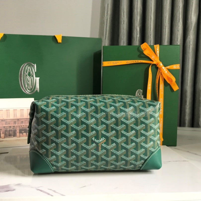 Goyard Bowling 25 Toiletry Bag Green Canvas & Calfskin