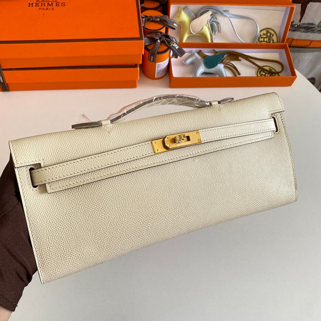 HM Kelly Cut 31 Ivory Epsom Leather Gold Hardware 229047