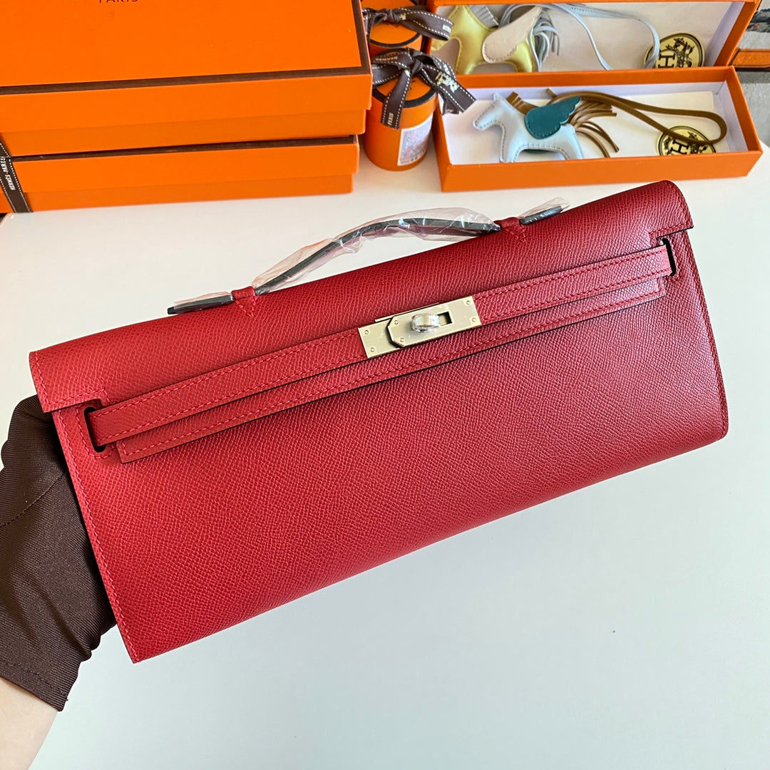 HM Kelly Cut 31 Red Epsom Leather Silver Hardware 229050