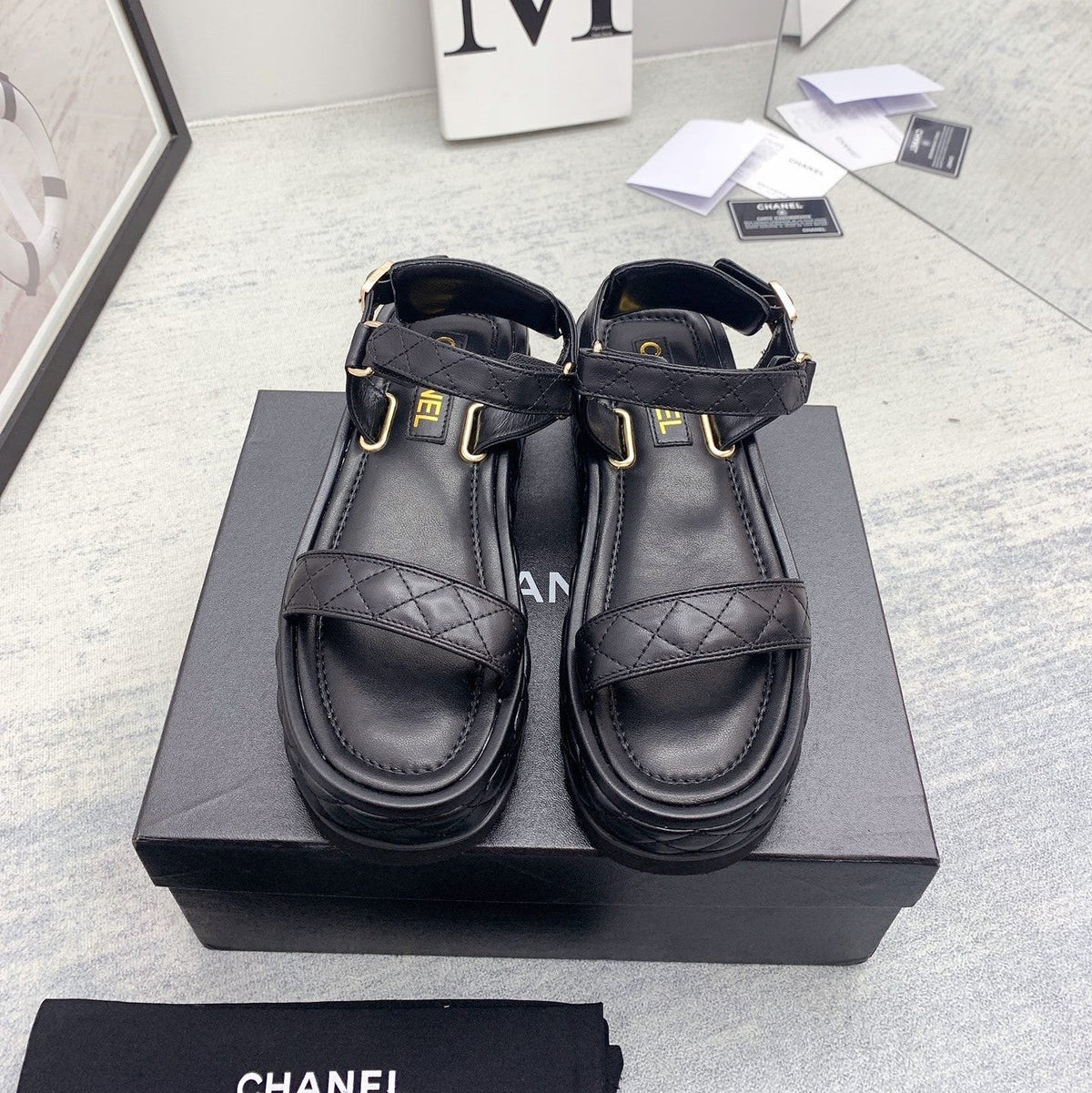 CC 26s Platform Sandals Black Quilted Lambskin 160083