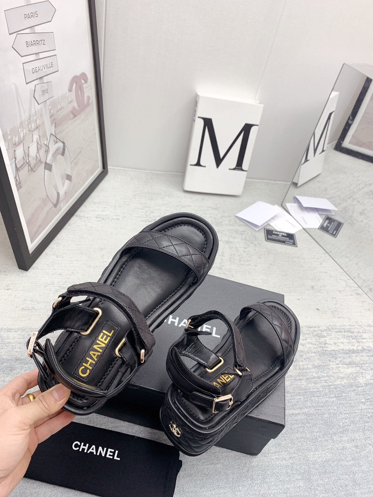 CC 26s Platform Sandals Black Quilted Lambskin 160083