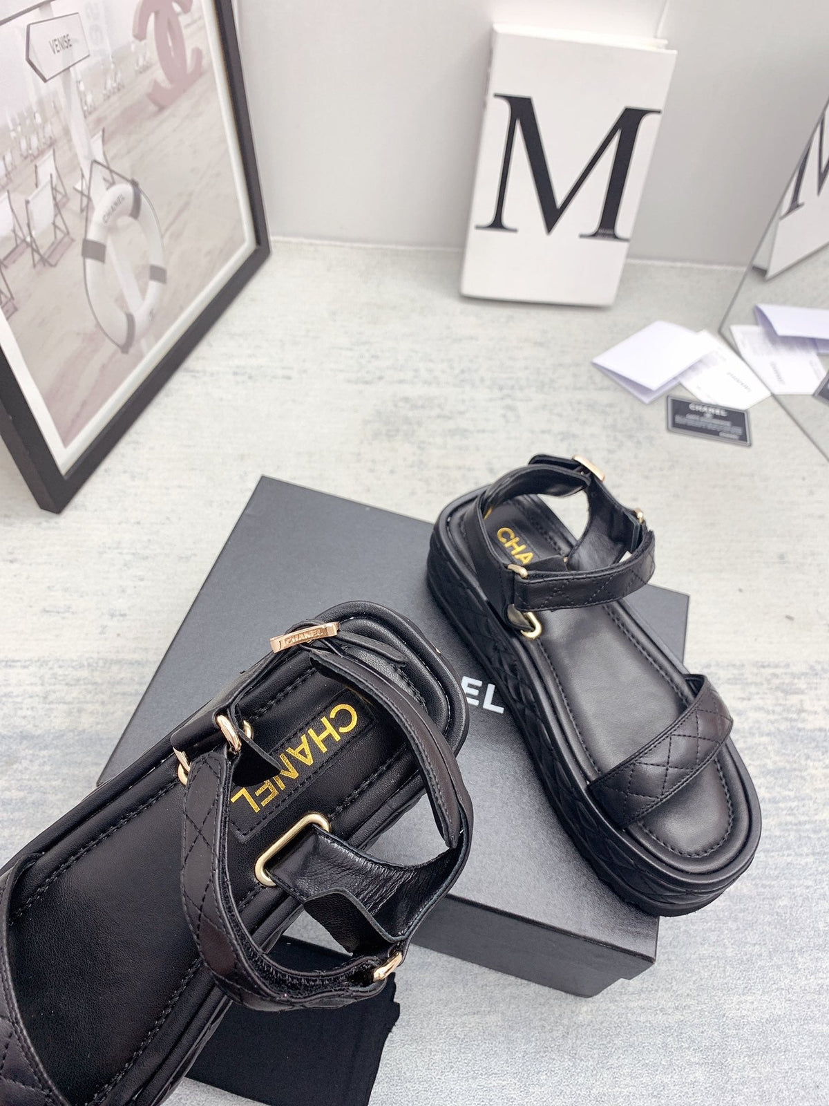 CC 26s Platform Sandals Black Quilted Lambskin 160083