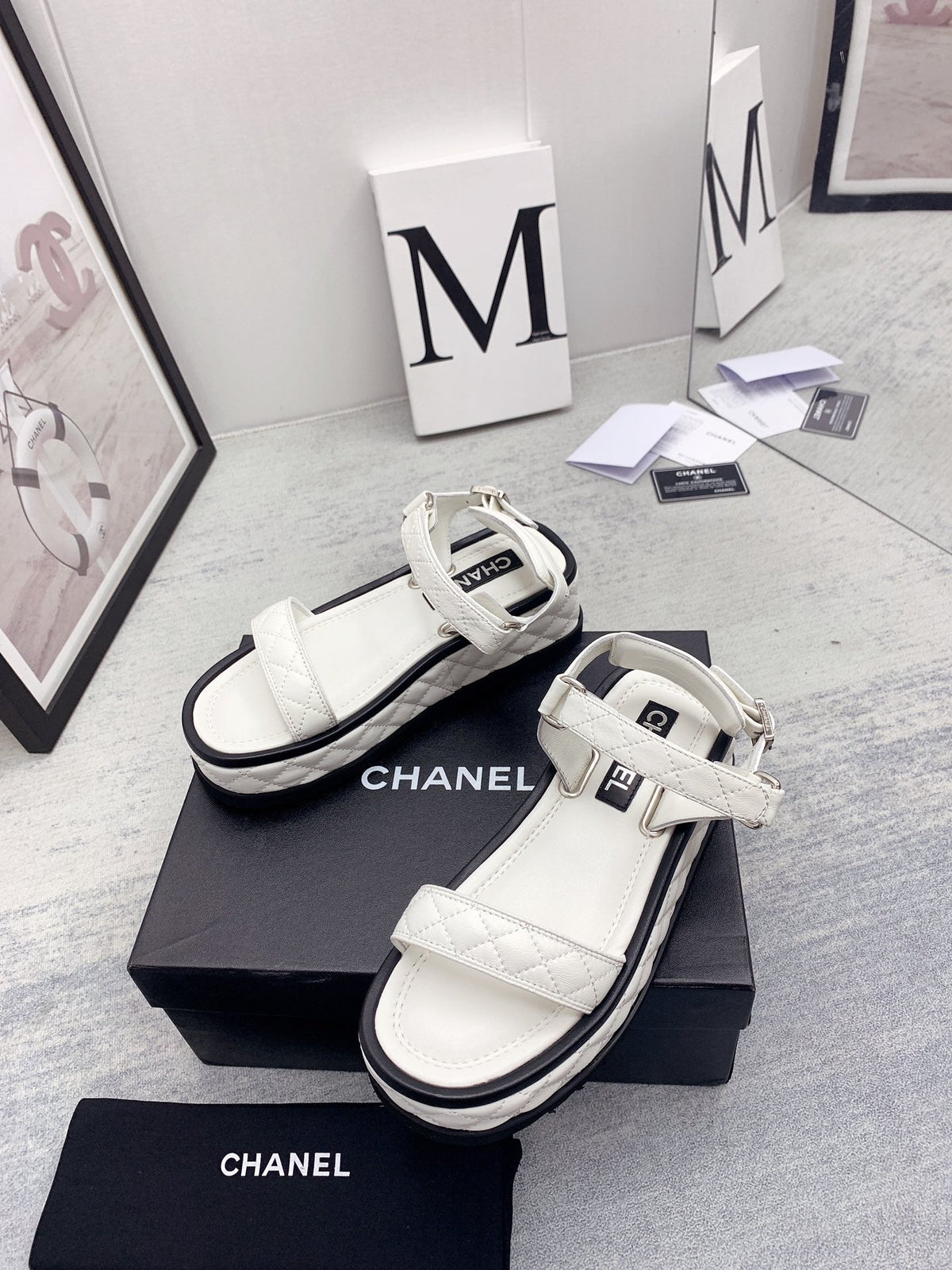 CC 26s Platform Sandals White Black Quilted Lambskin 160085
