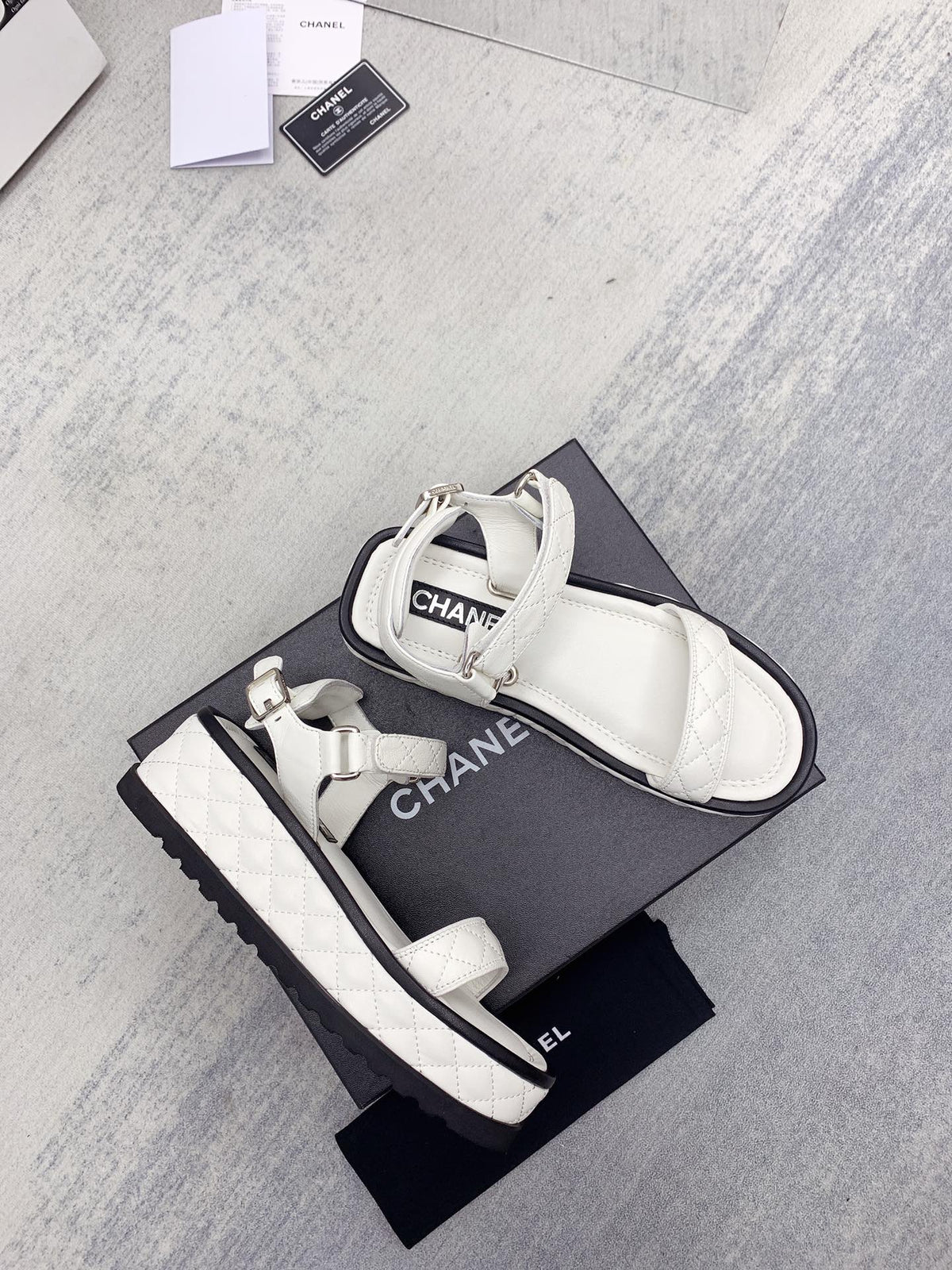 CC 26s Platform Sandals White Black Quilted Lambskin 160085