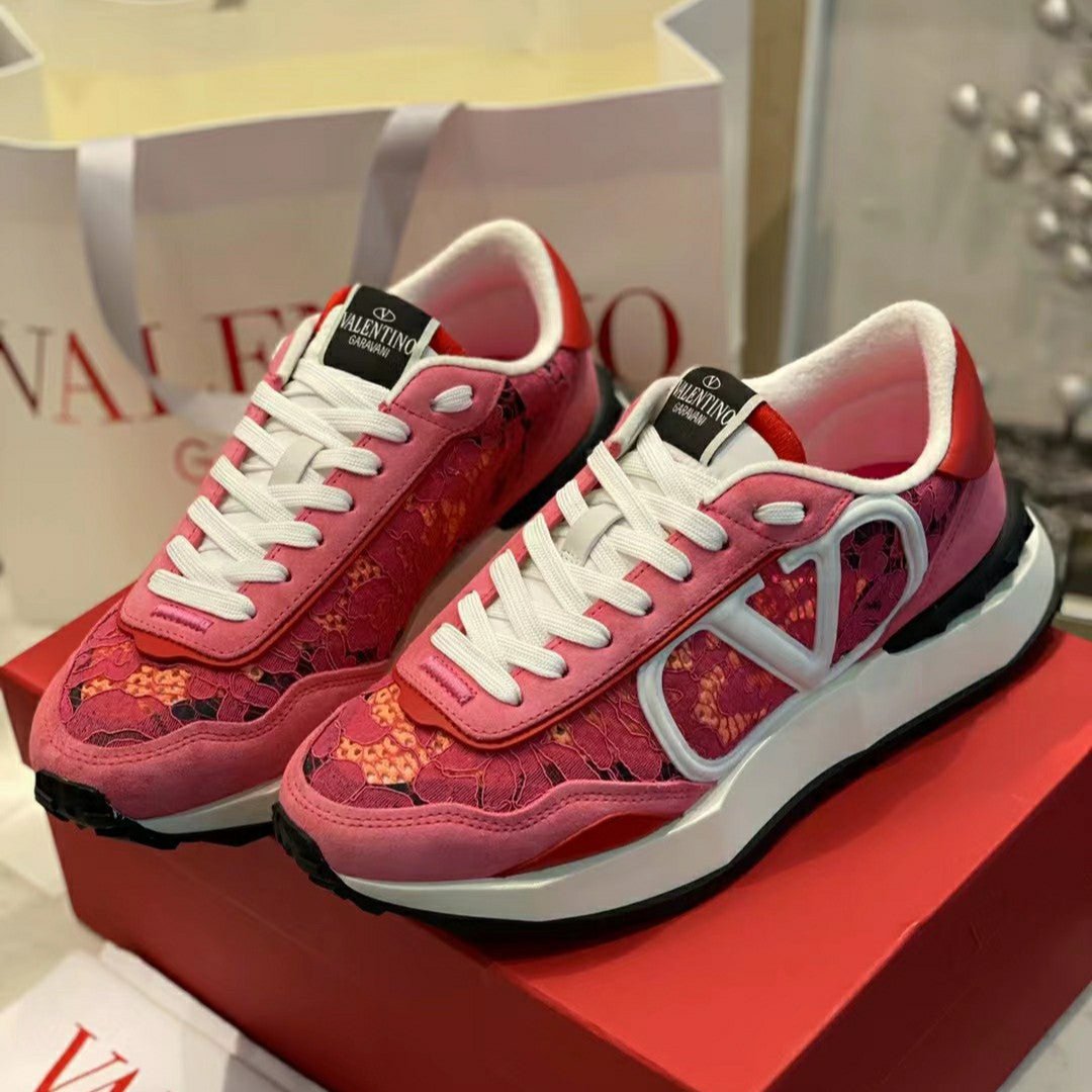 Lace And Mesh Lacerunner Sneaker In Pink Mix Red Orange 994618