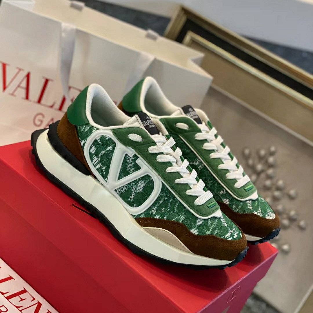 Lace And Mesh Lacerunner Sneaker In Green White Mix Earth Brown 994623