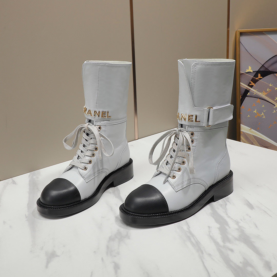 CC Combat Boots White Black Leather 194073