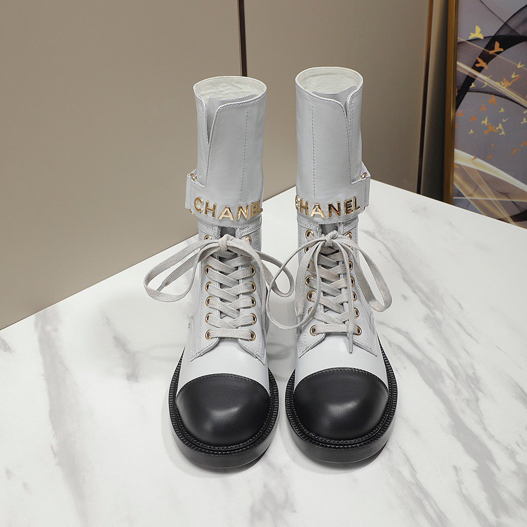 CC Combat Boots White Black Leather 194073