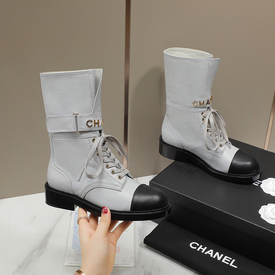 CC Combat Boots White Black Leather 194073