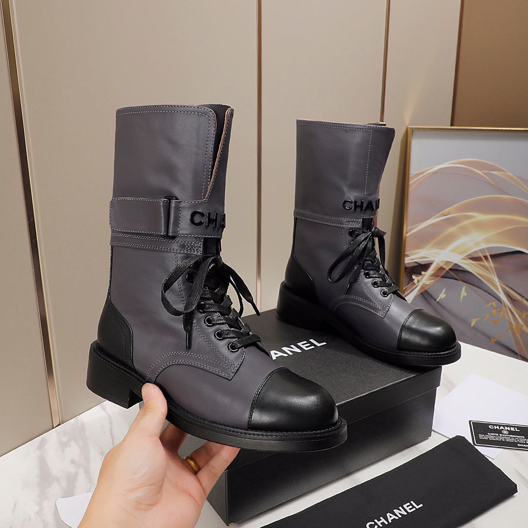 CC 26s Combat Boots Grey Black Leather 194068
