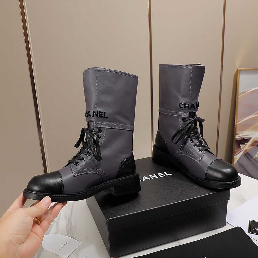 CC 26s Combat Boots Grey Black Leather 194068