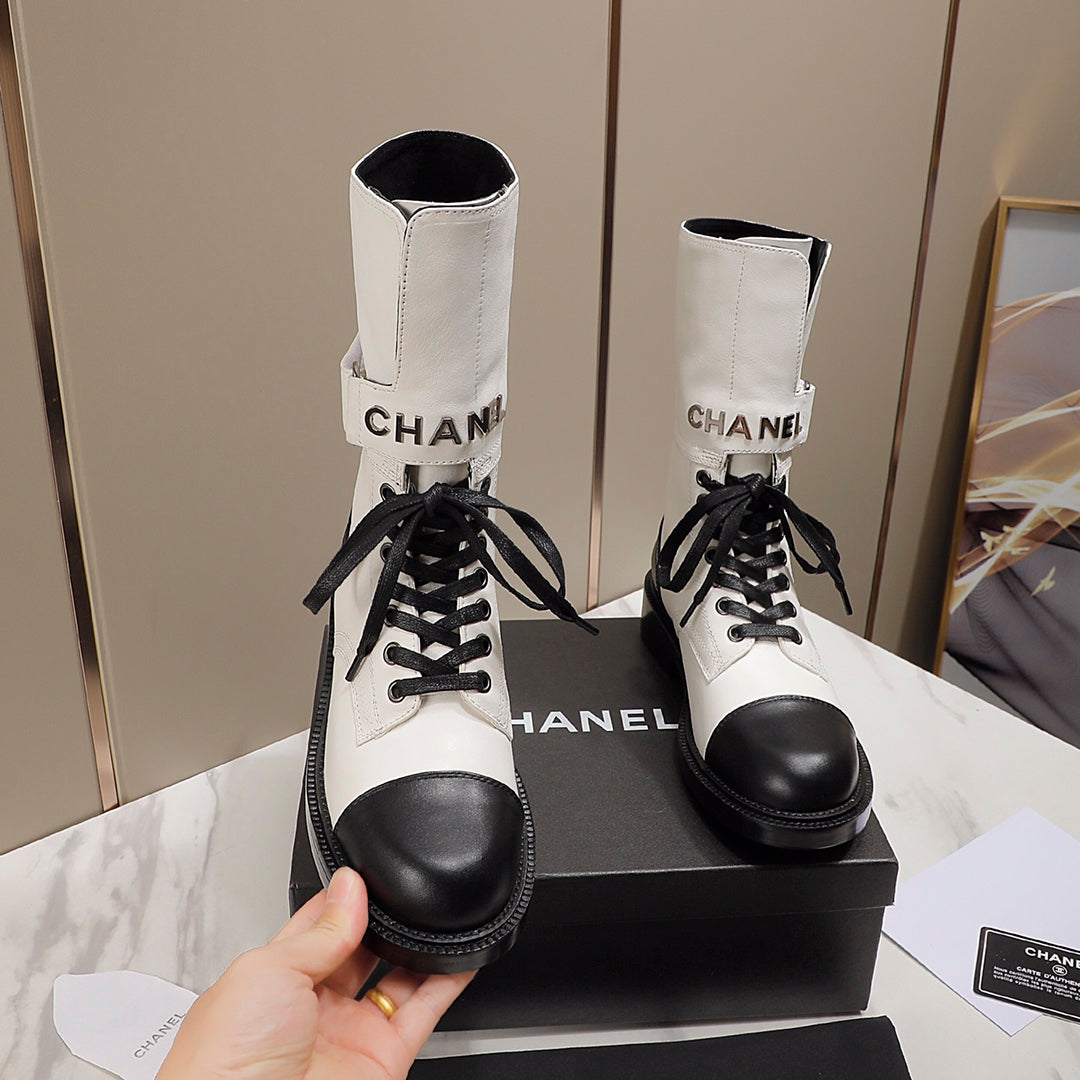 CC 26s Combat Boots White Black Leather 194070