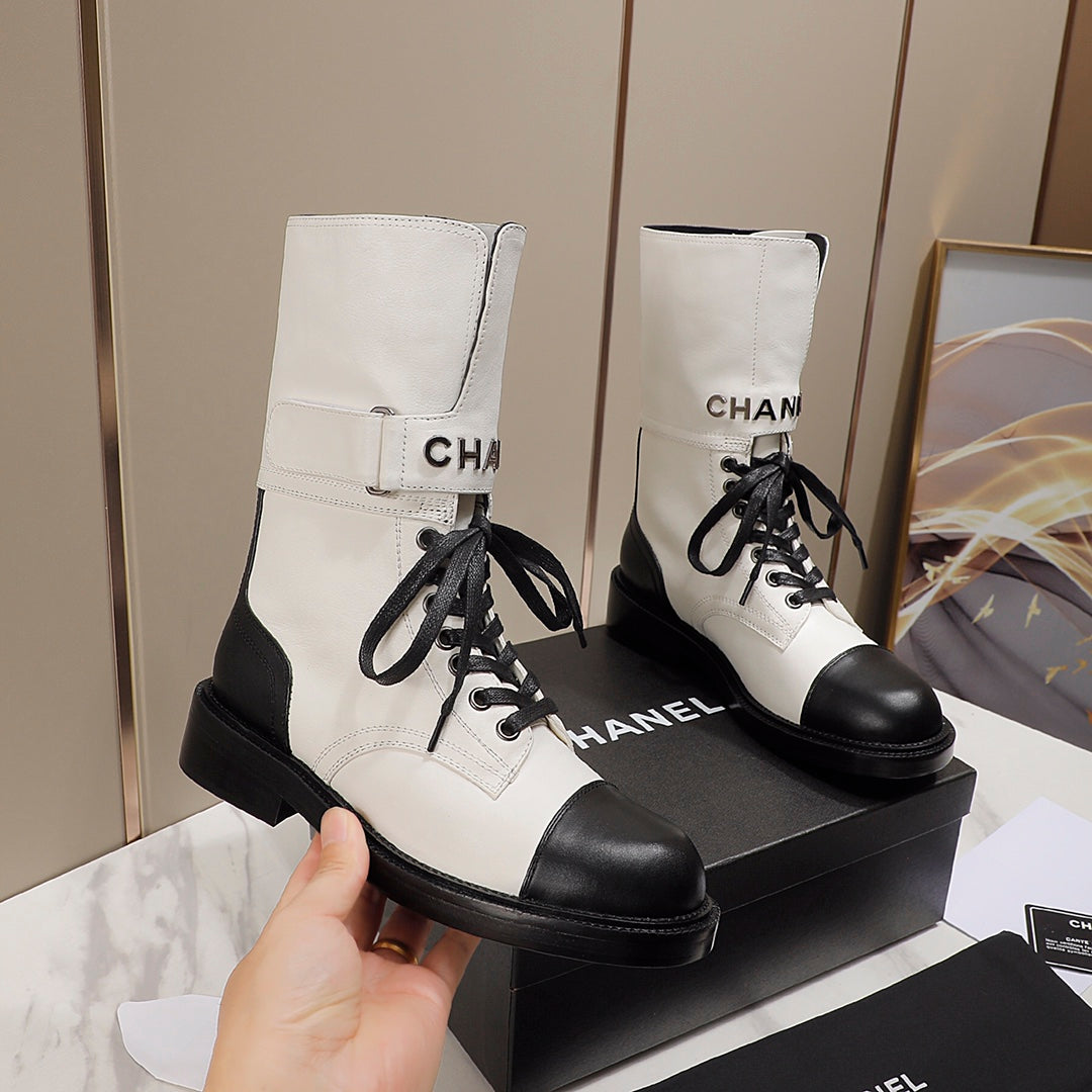 CC 26s Combat Boots White Black Leather 194070