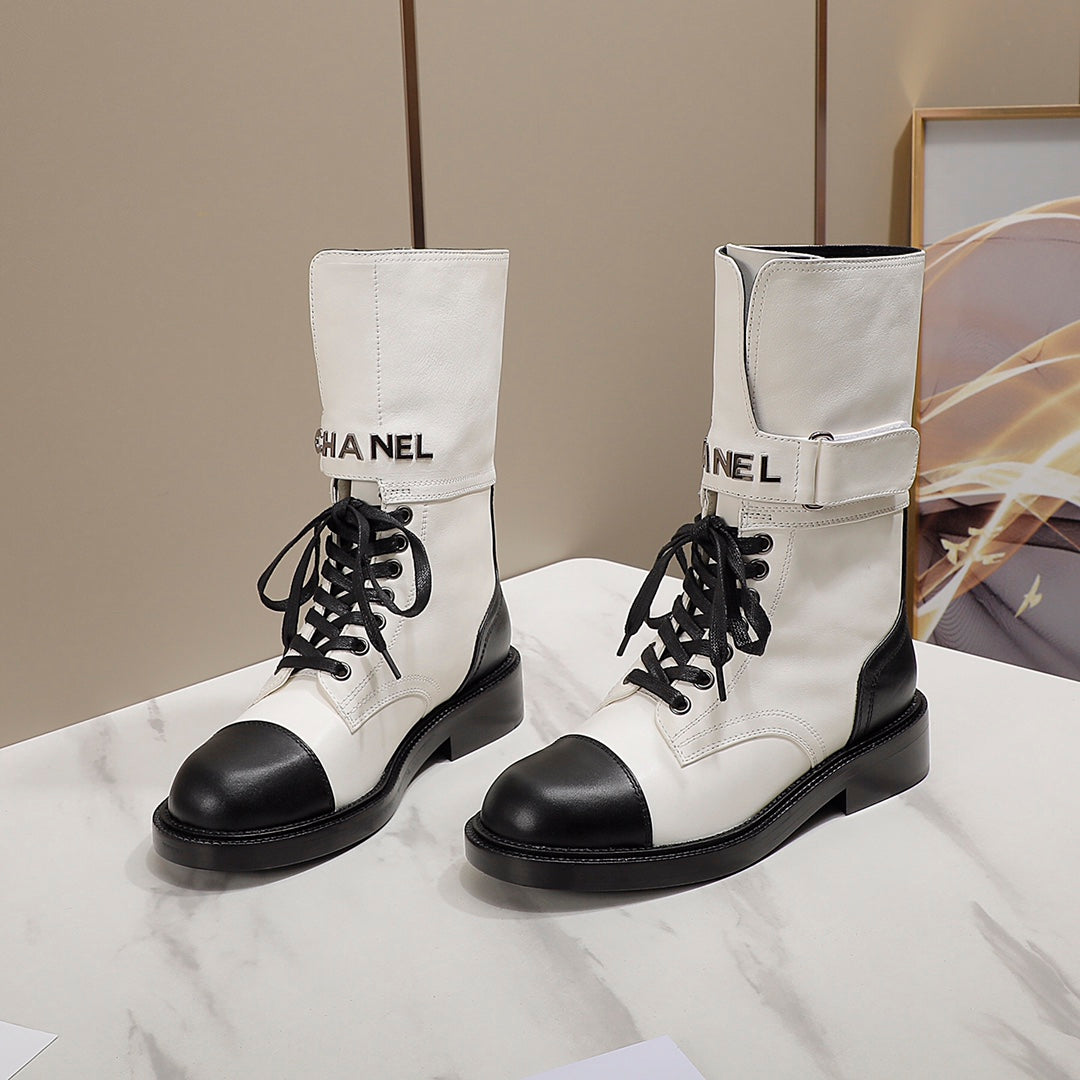 CC 26s Combat Boots White Black Leather 194070