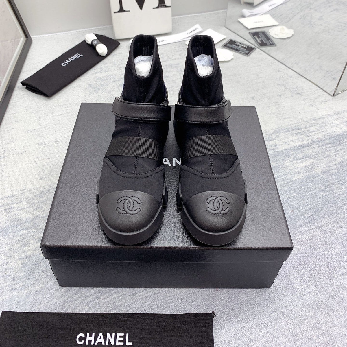 CC 26s Ankle Boots 4cm Black Black Canvas Leather 162986