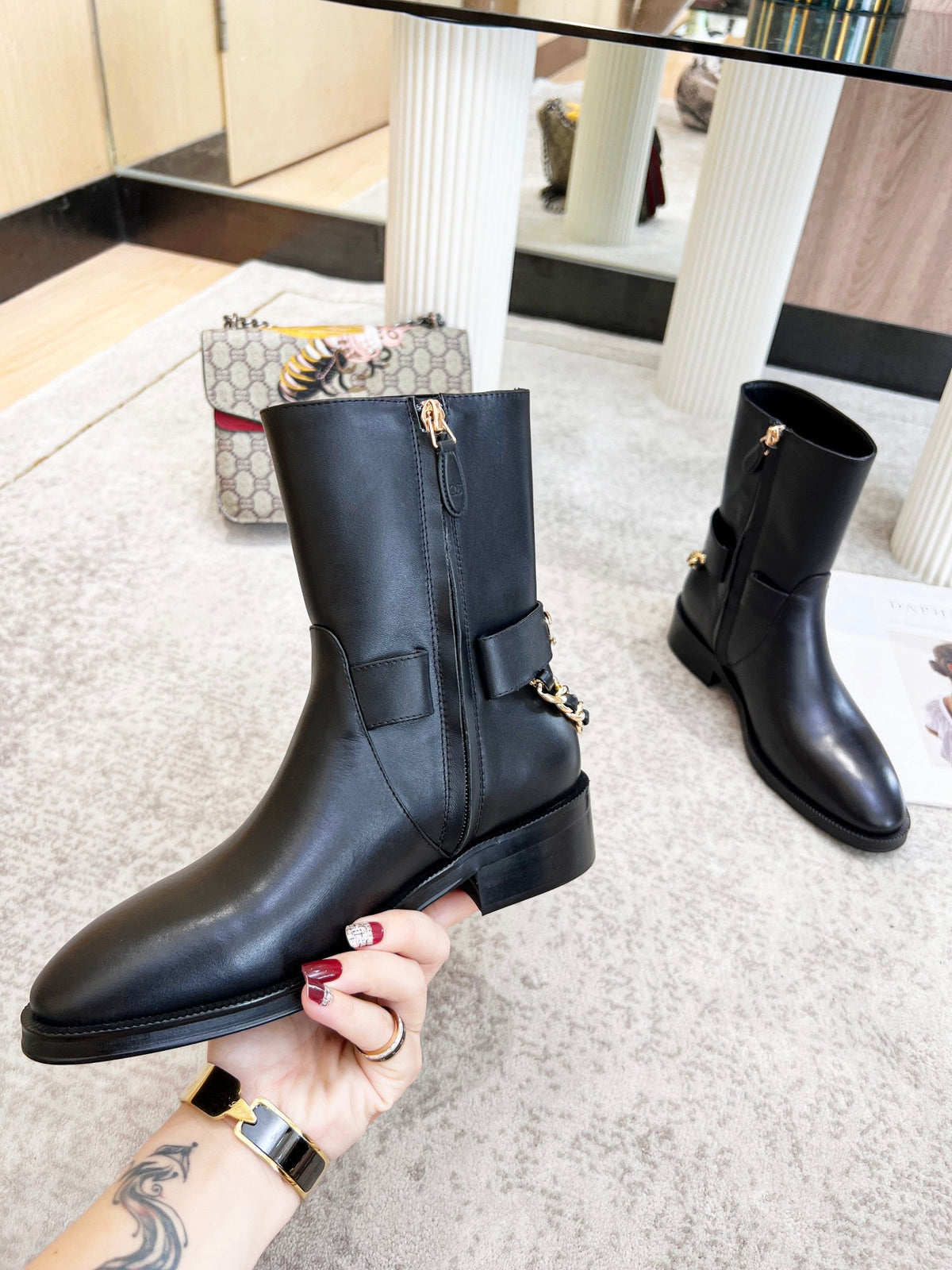 Chanel Calfskin Chain Ankle Boots 3cm Black Leather 168211