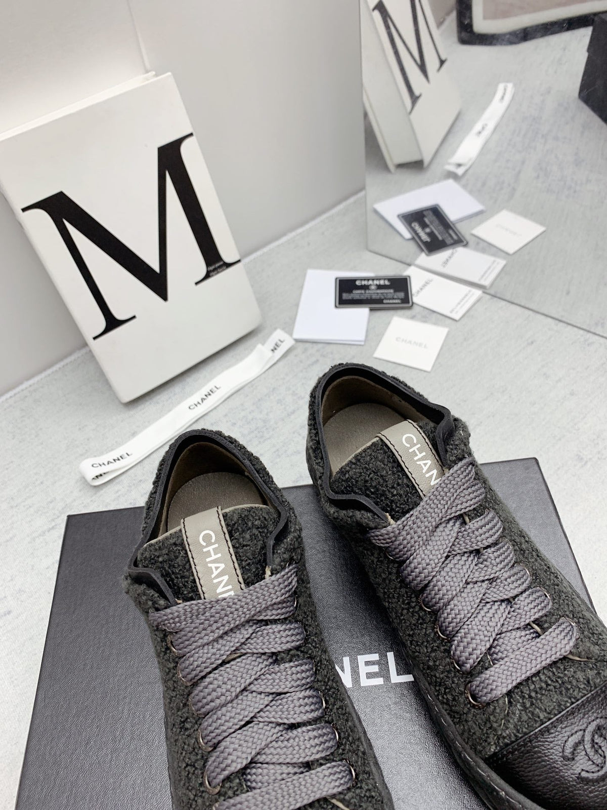 CC 26s Platform Sneakers Grey Black Boucle Calfskin 160122